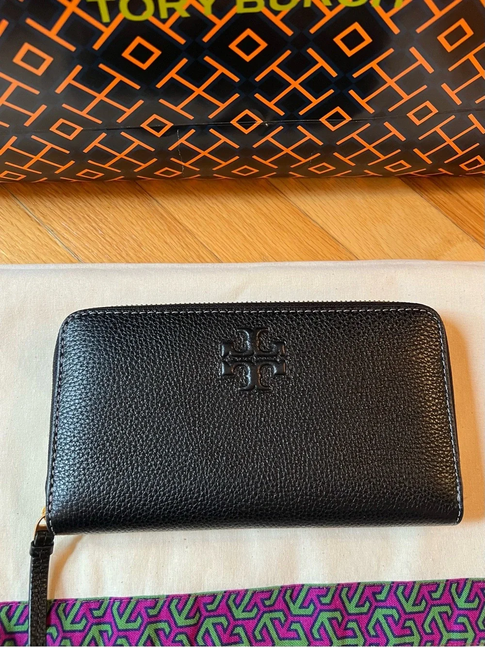 Tory Burch Black Pebbled Leather Satchel Crossbody & Continental Wallet Set